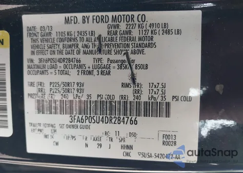 2013 Ford Fusion Energi Titanium из США, поврежденный, VIN 3FA6P0SU4DR284766